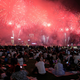 Fireworks explode over Hong Kong's Victoria Harbor to celebrate the China's National Day in Hong Kong, Monday, Oct. 1, 2018.